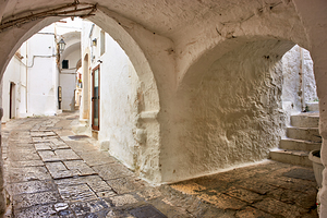 Apulia Puglia Italy. Ostuni. The white town. The narrow alleys of the old town