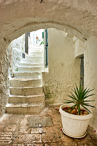 Apulia Puglia Italy. Ostuni. The white town. The narrow alleys of the old town