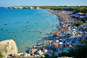 Apulia Puglia Salento. Italy. Torre dellOrso. Melendugno. Aerial view of the beach