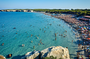 Apulia Puglia Salento. Italy. Torre dellOrso. Melendugno. Aerial view of the beach