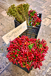 Salento. Apulia Puglia Italy. Gallipoli. Dried red chili