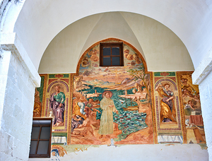 Salento. Apulia Puglia Italy. Galatina. Santa Caterina dAlessandria church. Frescoes in the cloister