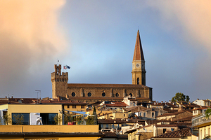 Arezzo Tuscany Italy. The Cathedral Cattedrale dei Santi Pietro e Donato and Palazzo dei Priori