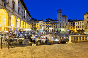 Arezzo Tuscany Italy. Piazza Grande at sunset