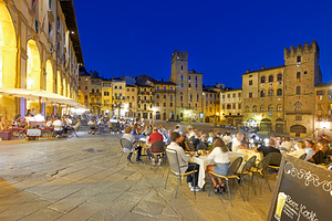 Arezzo Tuscany Italy. Piazza Grande at sunset