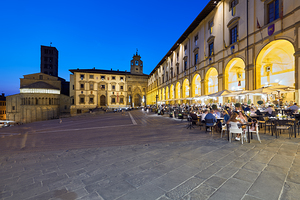 Arezzo Tuscany Italy. Piazza Grande at sunset
