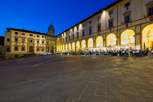 Arezzo Tuscany Italy. Piazza Grande at sunset