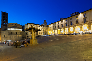 Arezzo Tuscany Italy. Piazza Grande at sunset