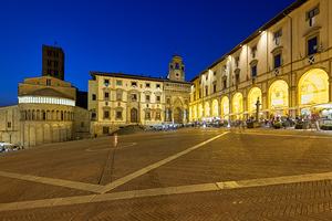 Arezzo Tuscany Italy. Piazza Grande at sunset