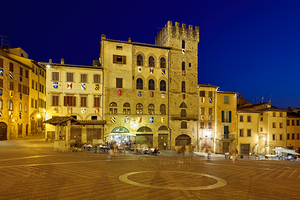Arezzo Tuscany Italy. Piazza Grande at sunset