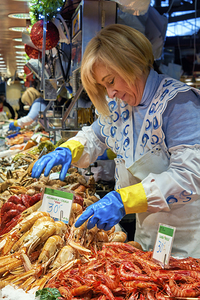 Barcelona. Catalonia. Spain. The Mercat de Sant Josep de la Boqueria. Fishmonger