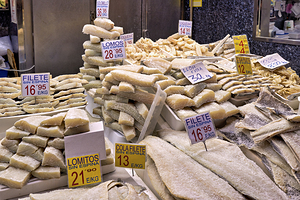 Barcelona. Catalonia. Spain. The Mercat de Sant Josep de la Boqueria. Fishmonger