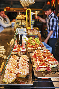Bilbao Biscay Spain. Basque pintxo a typical snack of the Basque Country and Navarre pinchos like tapas