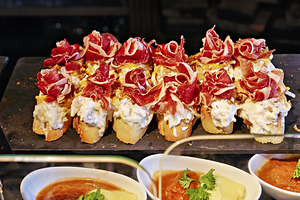 Bilbao Biscay Spain. Basque pintxo a typical snack of the Basque Country and Navarre pinchos like tapas