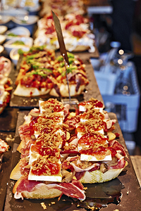 Bilbao Biscay Spain. Basque pintxo a typical snack of the Basque Country and Navarre pinchos like tapas