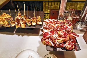 Bilbao Biscay Spain. Basque pintxo a typical snack of the Basque Country and Navarre pinchos like tapas