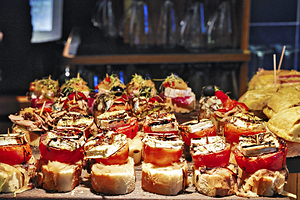 Bilbao Biscay Spain. Basque pintxo a typical snack of the Basque Country and Navarre pinchos like tapas