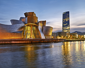 Bilbao Biscay Spain. Guggenheim Museum at sunset