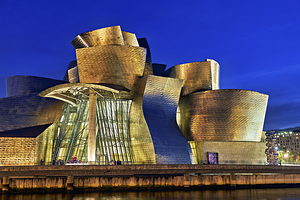 Bilbao Biscay Spain. Guggenheim Museum at sunset