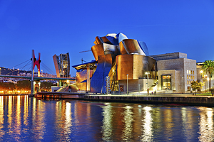 Bilbao Biscay Spain. Guggenheim Museum at sunset