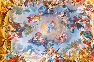 Caserta Campania Italy. The Royal Palace. Painted decorated ceiling in the Hall of Alexander