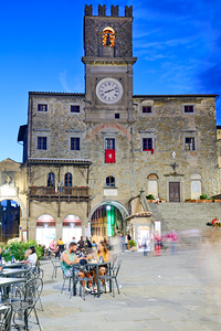 Cortona Arezzo Tuscany Italy. Palazzo del Popolo in Piazza della Repubblica at sunset
