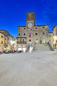 Cortona Arezzo Tuscany Italy. Palazzo del Popolo in Piazza della Repubblica at sunset