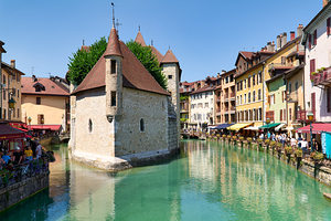 Annecy Haute Savoie France. The Palais de lIsle and Thiou river
