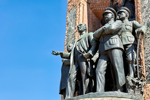 Istanbul Turkey. The Republic Monument 1928 at Taksim Square crafted by Italian sculptor Pietro Canonica.