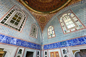 Istanbul Turkey. Topkapi Palace. Decorated walls in the Harem