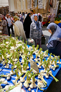 Istanbul Turkey. Garlic for sale at the Street Market in Fatih District