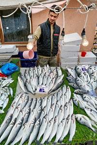 Istanbul Turkey. Fresh fish at the Street Market in Fatih District