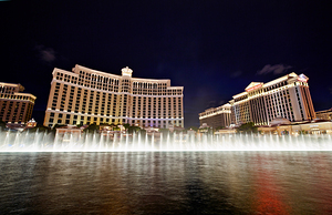 Fountains show at Bellagio and Caesars Palace Hotels. Las Vegas Nevada USA