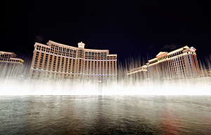 Fountains show at Bellagio and Caesars Palace Hotels. Las Vegas Nevada USA