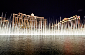 Fountains show at Bellagio and Caesars Palace Hotels. Las Vegas Nevada USA