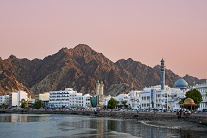 Oman. Muscat. Cityscape at sunset