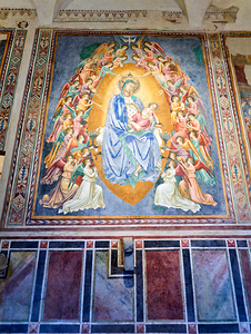 San Gimignano. Tuscany. Italy. Frescoes in the church of San Lorenzo in Ponte. Madonna col Bambino in gloria Madonna with Child in Glory by Simone Martini