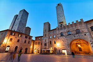 San Gimignano. Tuscany. Italy. Piazza del Duomo at sunset