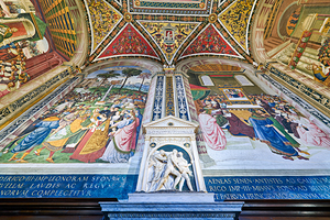 Siena Tuscany Italy. The Cathedral. Piccolomini Library with frescoes by Piccolomini
