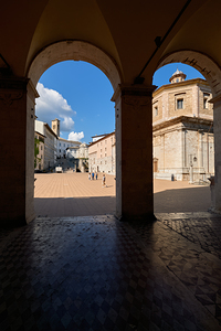 Spoleto Umbria Italy. Piazza del Duomo the theatre and Chiesa di SantEufemia
