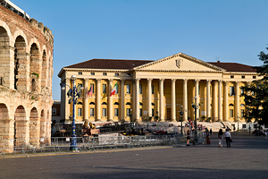 Verona Veneto Italy. The Verona Arena - Roman Amphitheatre and the Town Hall