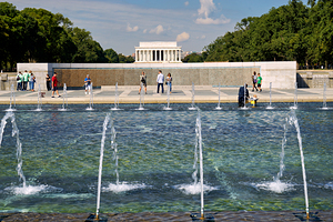 The Lincoln Memorial seen from the National World War II Memorial. Washington D.C.