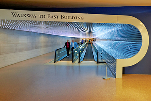 The walkway connecting East and West Buildings of the National Gallery of Art. Washington D.C.