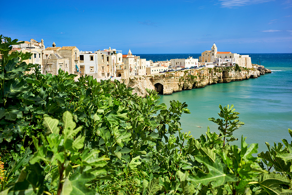 Vieste Gargano. Apulia Puglia Italy. Cape San Francesco and San Francesco church Print