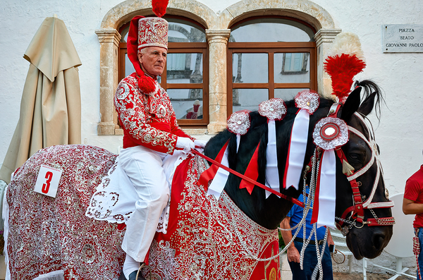 Apulia Puglia Italy. Ostuni. Festival of Saint Orontius. The cavalcata a procession of horses in the streets of the town Print