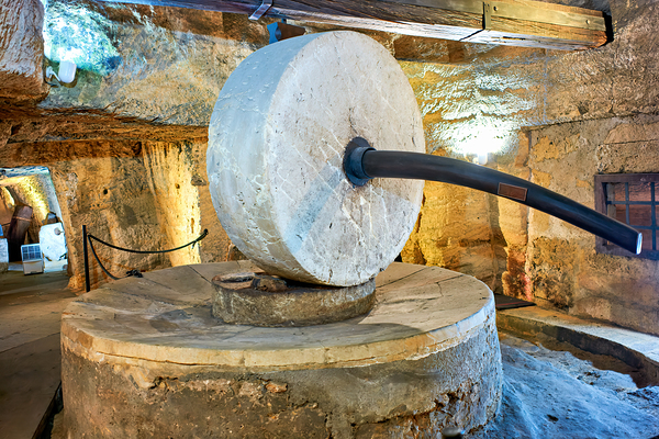 Salento. Apulia Puglia Italy. Gallipoli. Old olives crusher. Frantoio Oleario Ipogeo di Palazzo Granafei Print