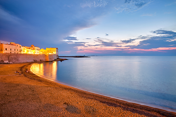 Salento. Apulia Puglia Italy. Gallipoli. Sunset on the waterfront Print
