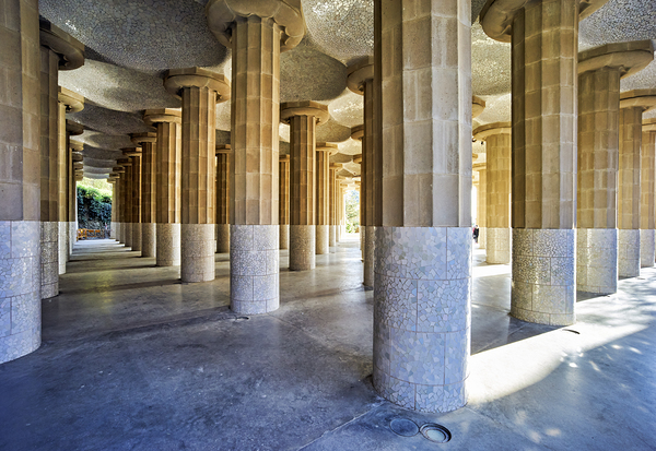 Barcelona. Catalonia. Spain. Columns and Domes of Hypostyle Room in Park Guell Print