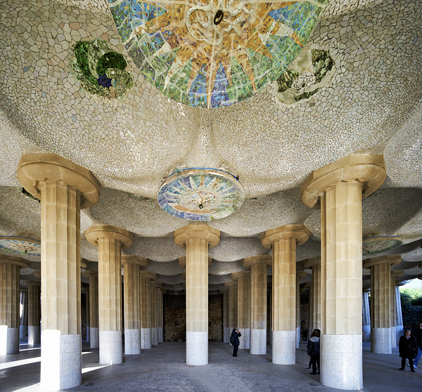 Barcelona. Catalonia. Spain. Columns and Domes of Hypostyle Room in Park Guell Print