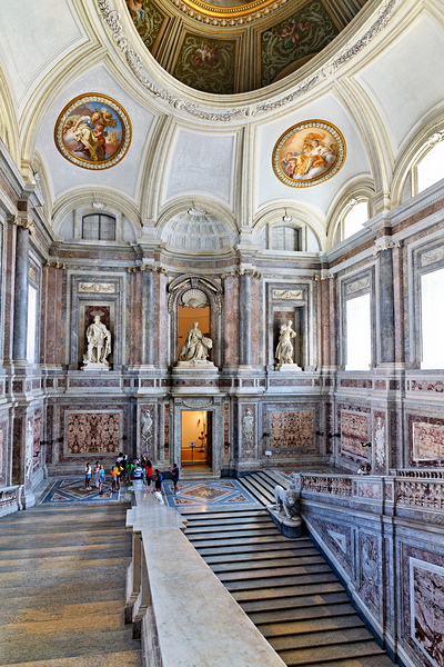 Caserta Campania Italy. The scalone staircase of honour by Luigi Vanvitelli at the Royal Palace Print